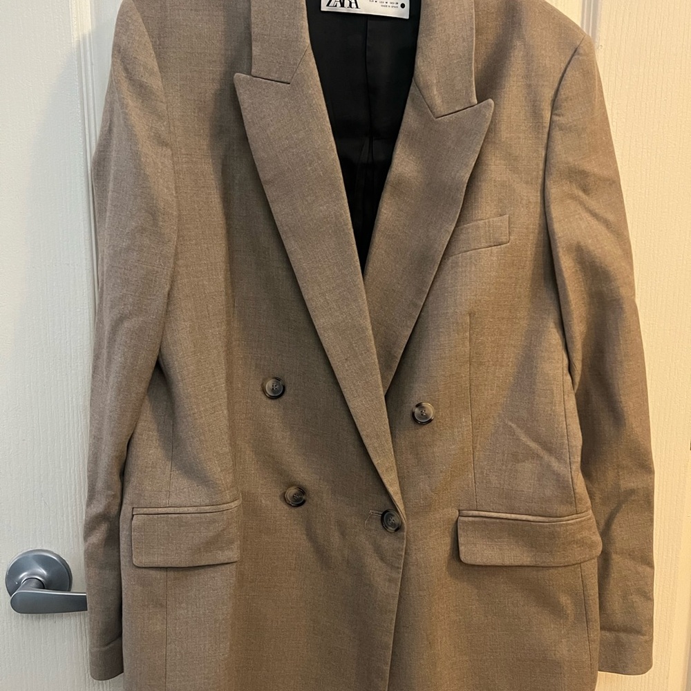 Zara Tan Double-Breasted Blazer